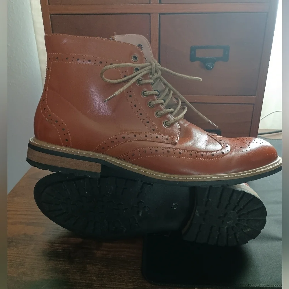 Bruno Marc Men's Brown Leather Brogue Boots_ Like New_ 8.5
